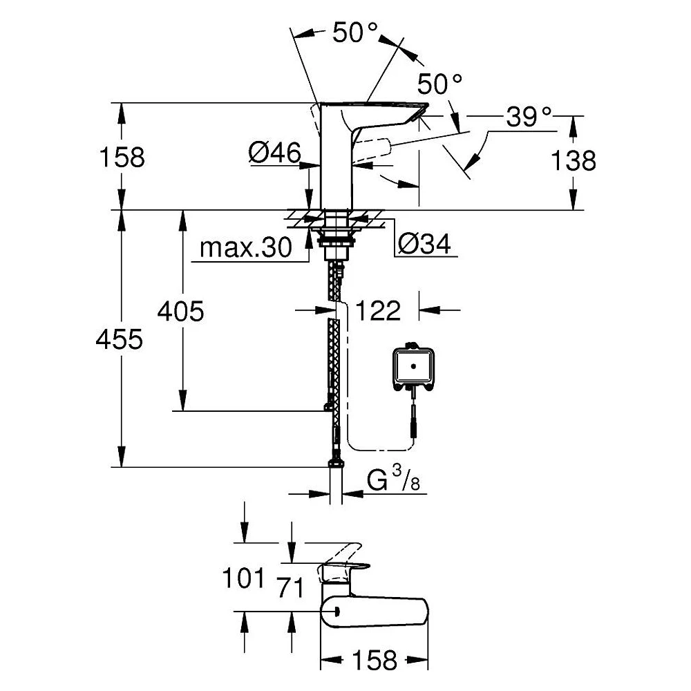 Grohe Eurosmart 2021 Siyah M Lavabo Bataryası 2