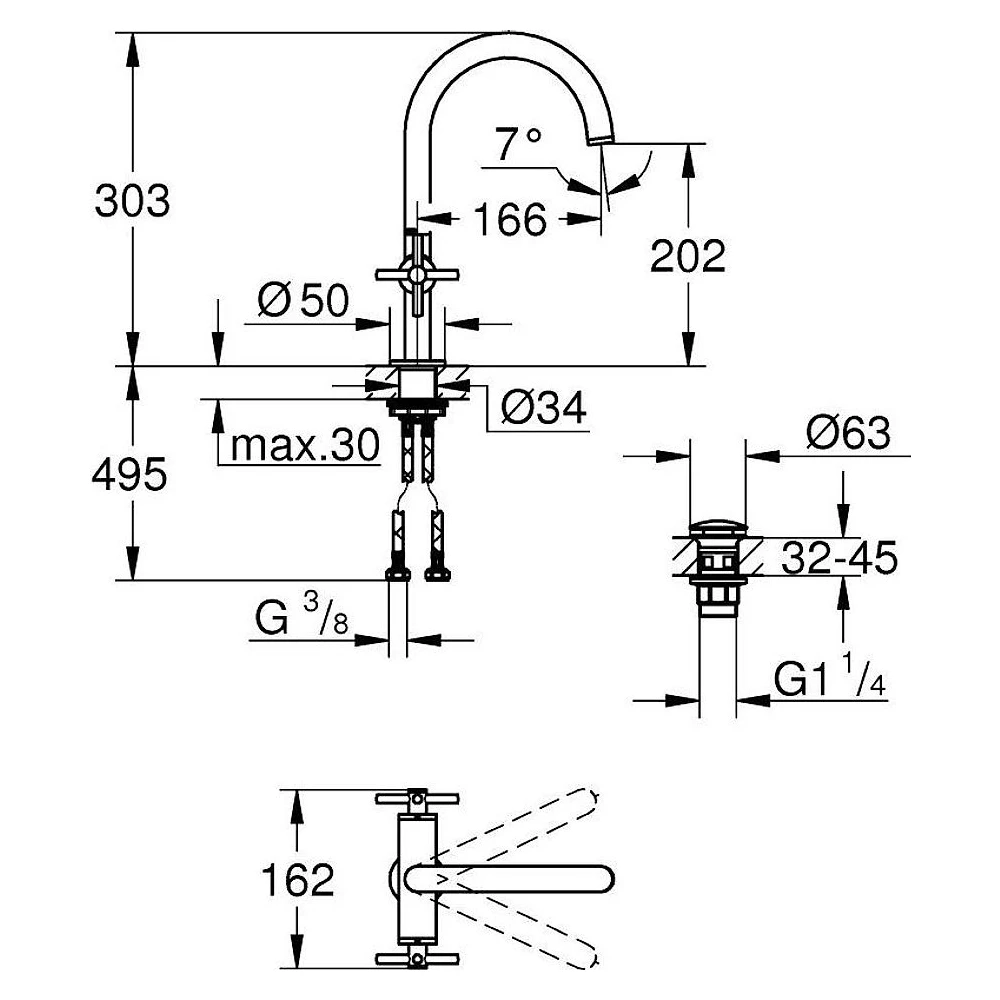Grohe Atrio New Classic Altın Tek Delikli L Lavabo Bataryası 2