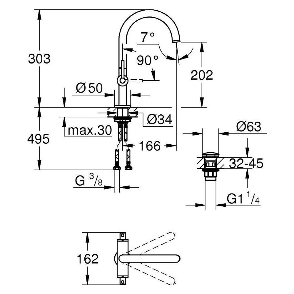 Grohe Atrio New Classic Bronz Tek Delikli L Lavabo Bataryası 2