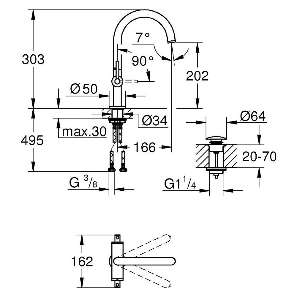 Grohe Atrio New Classic Altın Tek Delikli L Lavabo Bataryası 2