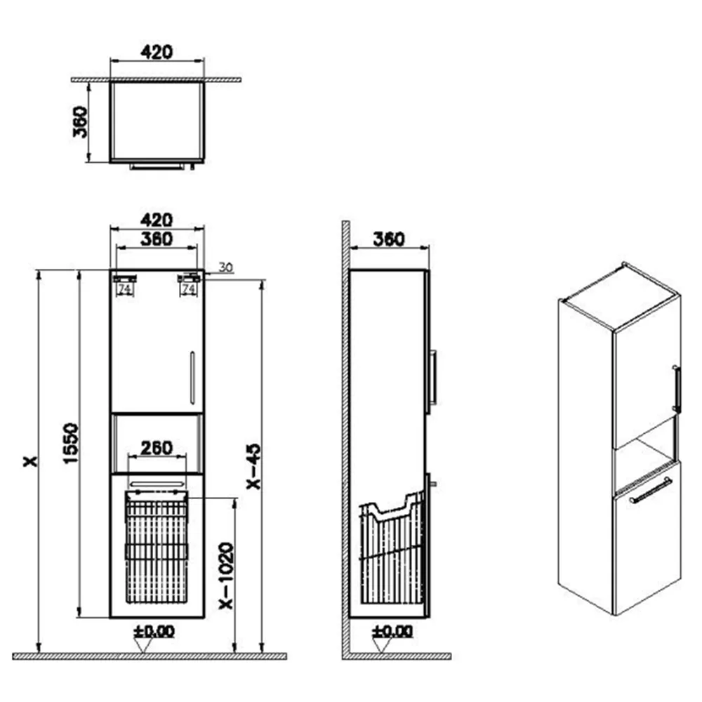Vitra Root Flat 40 Cm Sepetli Parlak Beyaz Boy Dolabı 2