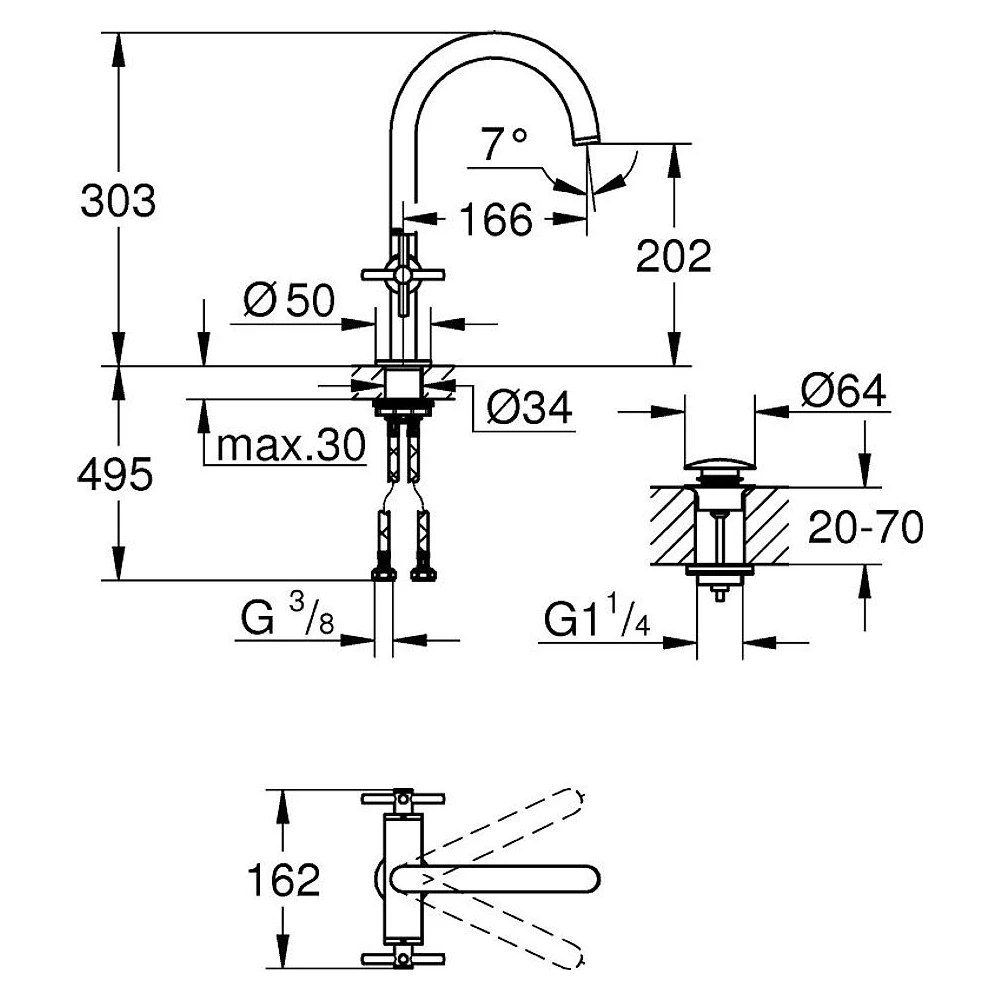 Grohe Atrio New Classic Tek Delikli L Lavabo Bataryası 2