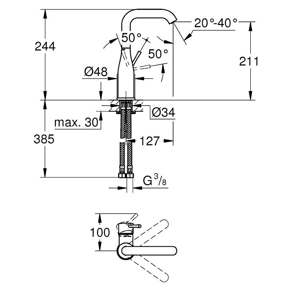 Grohe Essence New Siyah L Lavabo Bataryası 2