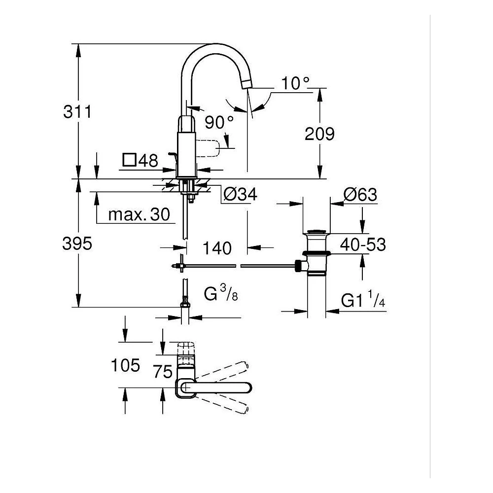 Grohe Cubeo Siyah L Lavabo Bataryası 2