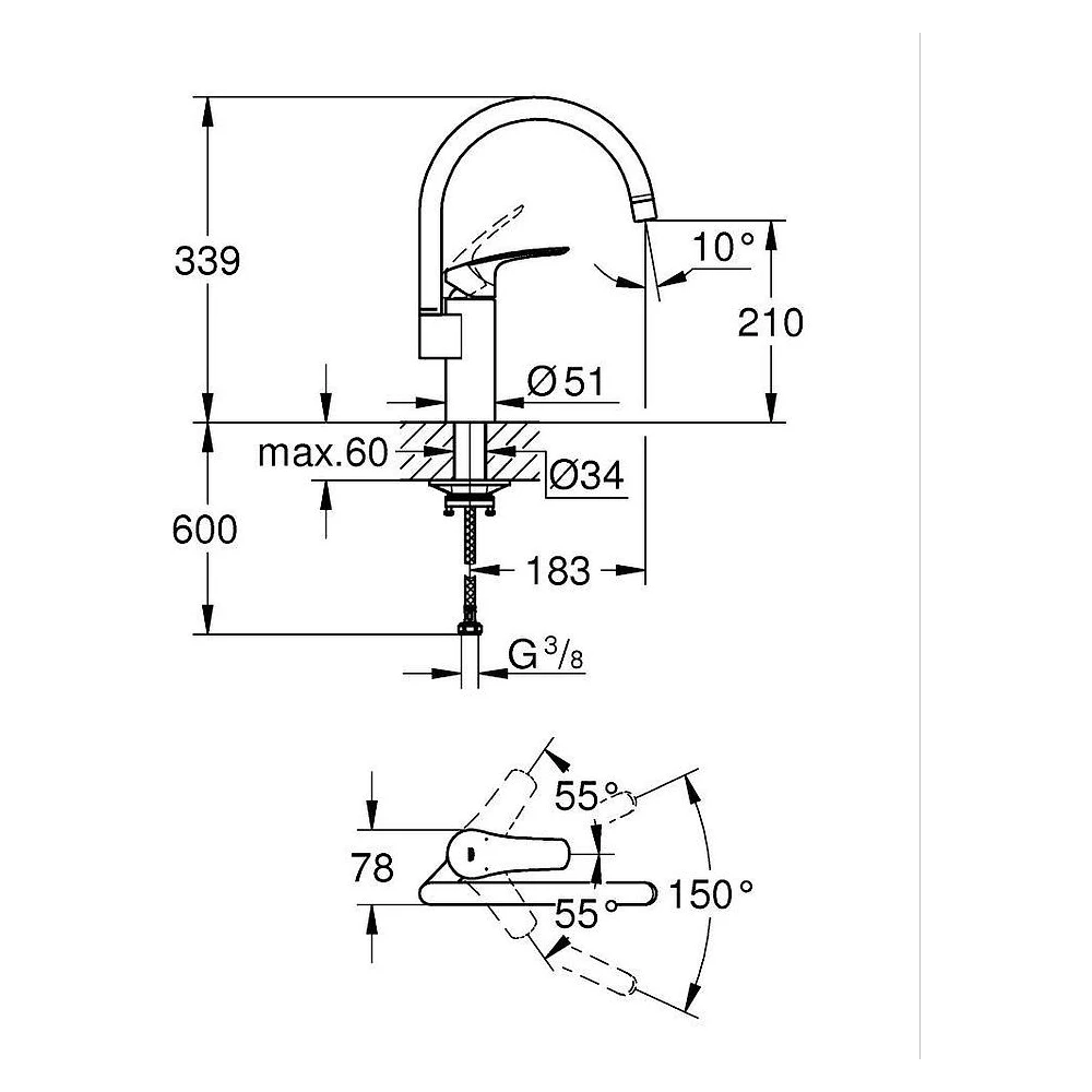 Grohe Eurosmart 2021 Siyah Yüksek Eviye Bataryası 2