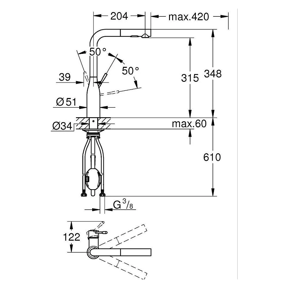 Grohe Essence New Krom Yüksek Eviye Bataryası 2