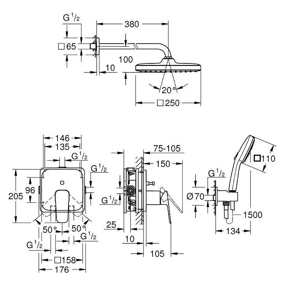 Grohe Cubeo Krom Banyo Bataryası 250×250 mm 2