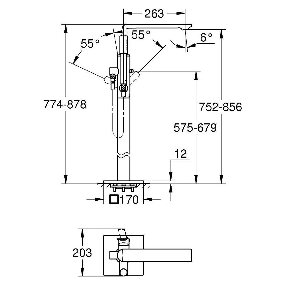 Grohe Allure New Antrasit Fırçalanmış Yerden Küvet Bataryası 2