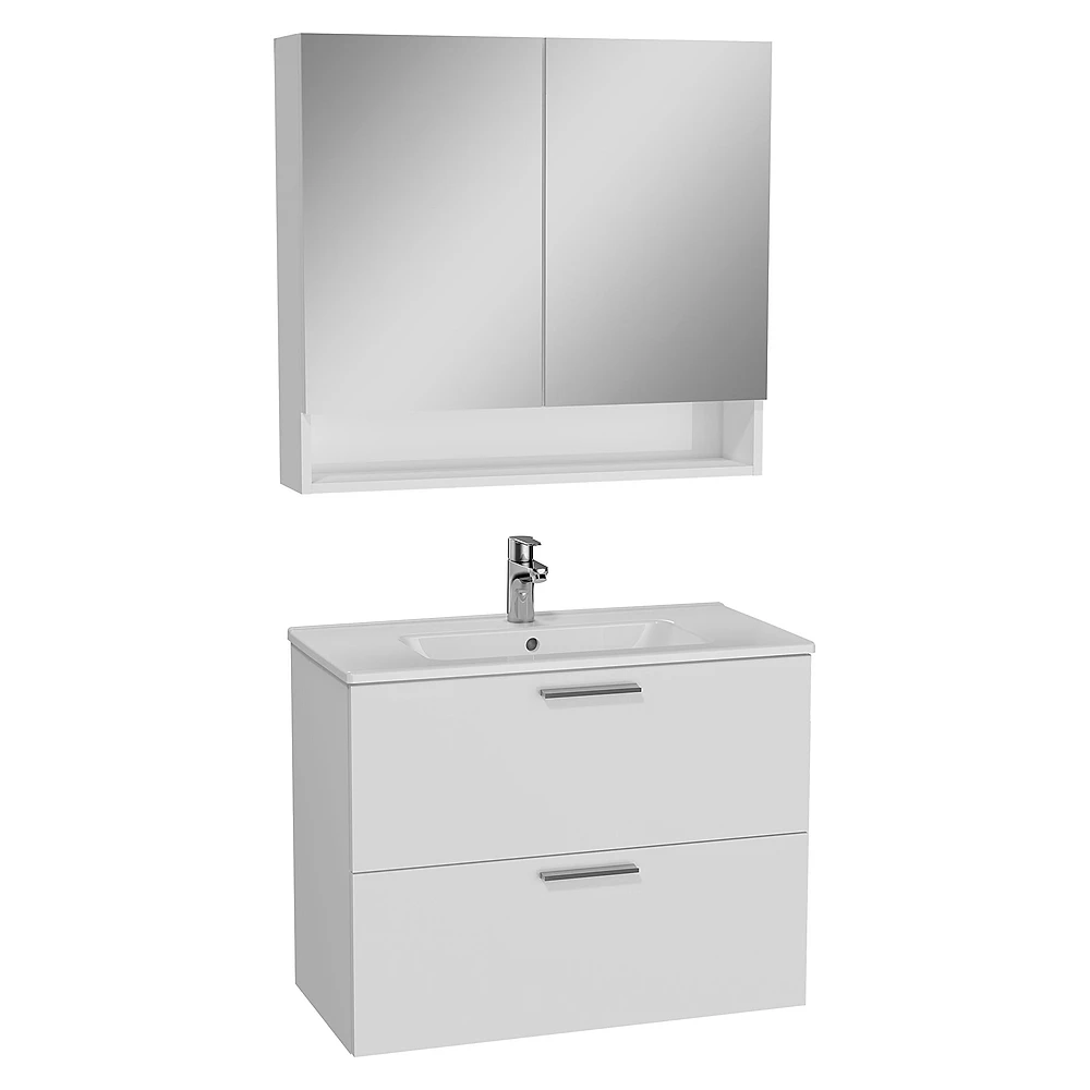Vitra Mia 80 Cm Parlak Beyaz Aynalı İki Çekmeceli Banyo Dolabı Takımı