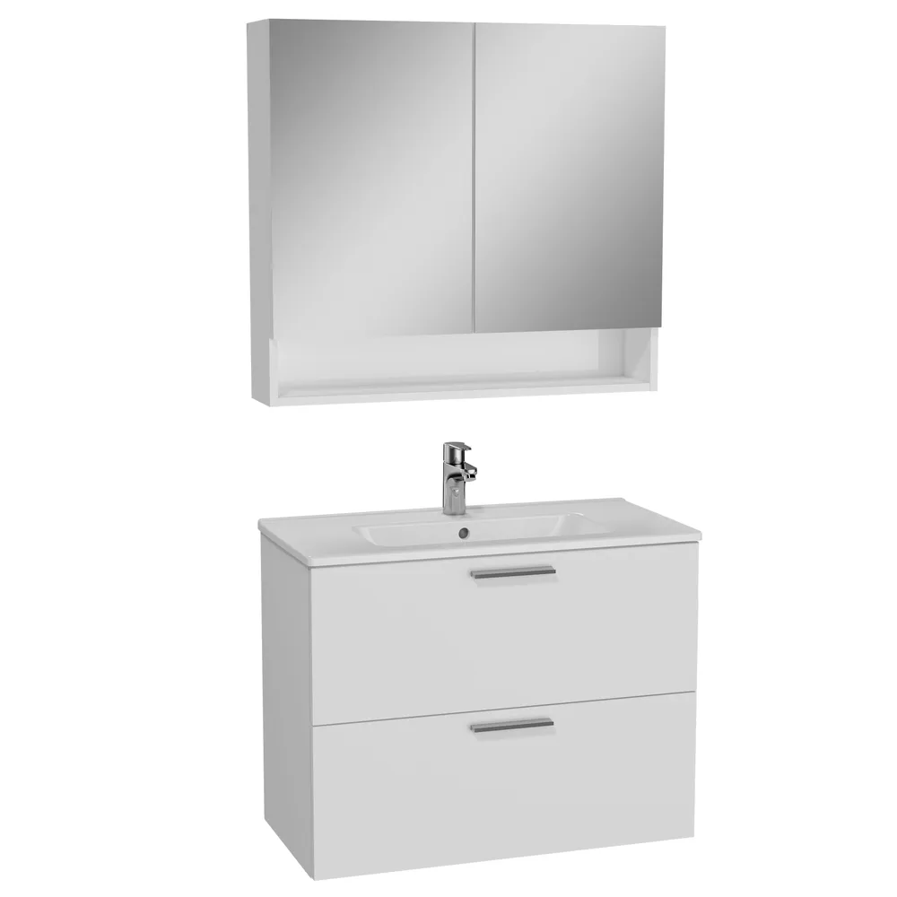 Vitra Mia 80 Cm Parlak Beyaz Aynalı İki Çekmeceli Banyo Dolabı Takımı