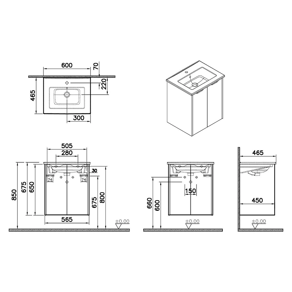 Vitra Integra Square 60 Cm Parlak Beyaz İki Kapaklı Lavabo Dolabı 2