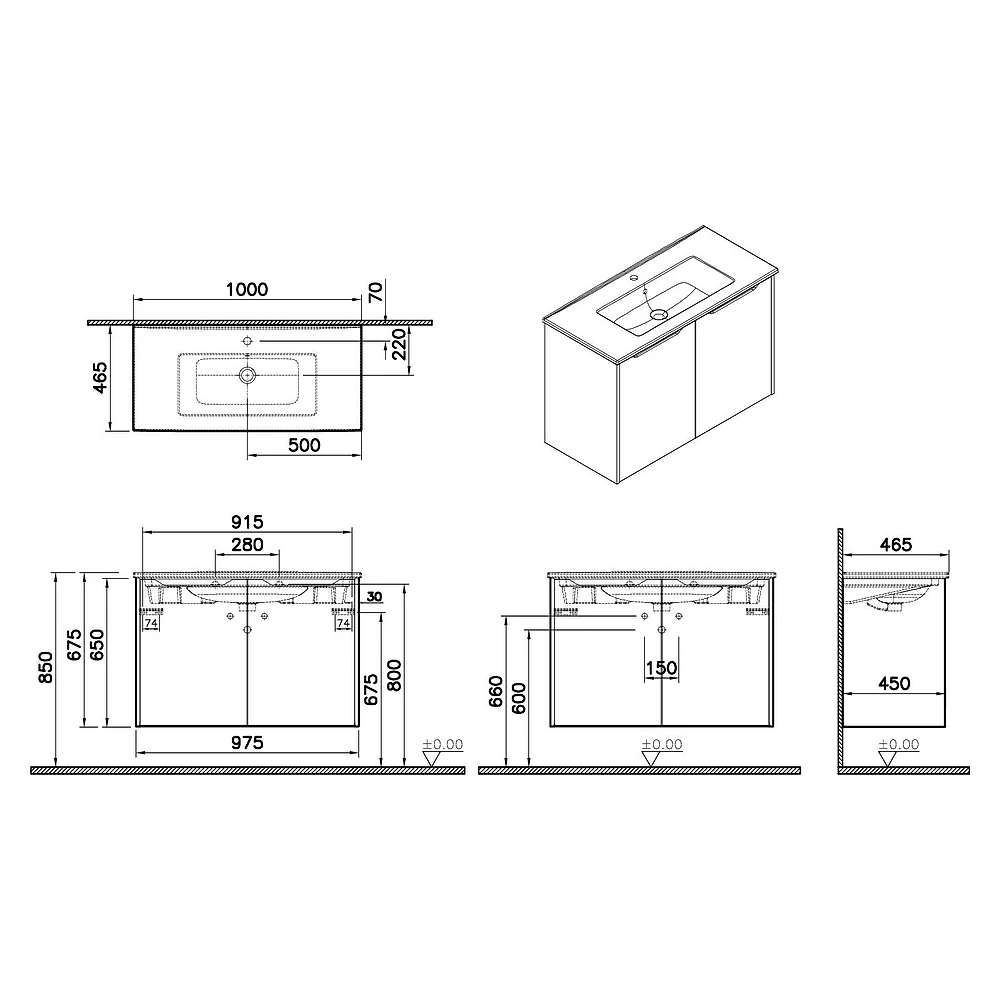 Vitra Integra Square 100 Cm Mat Kırmızı İki Kapaklı Lavabo Dolabı 2