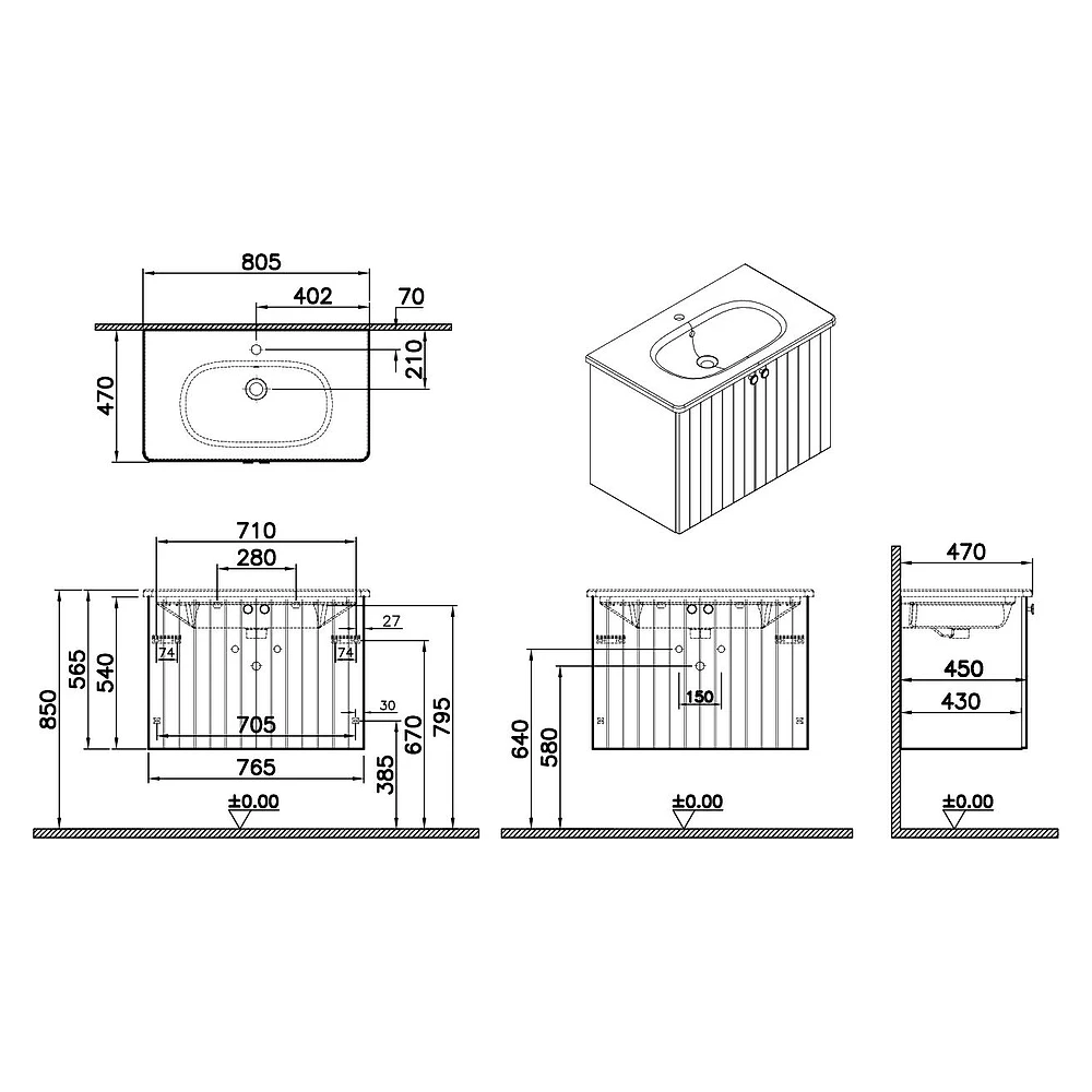 Vitra Root Groove 80 Cm Mat Retro Yeşil İki Kapaklı Lavabo Dolabı 2