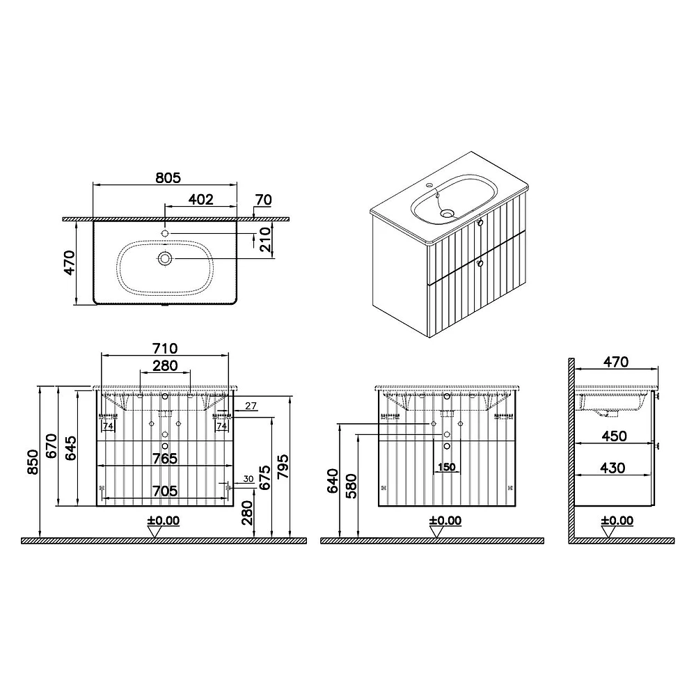 Vitra Root Groove 80 Cm Mat Beyaz İki Çekmeceli Lavabo Dolabı 2