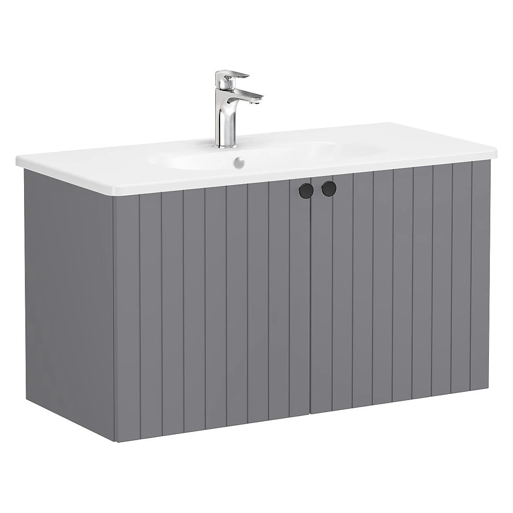 Vitra Root Groove 100 Cm Mat Gri İki Kapaklı Lavabo Dolabı