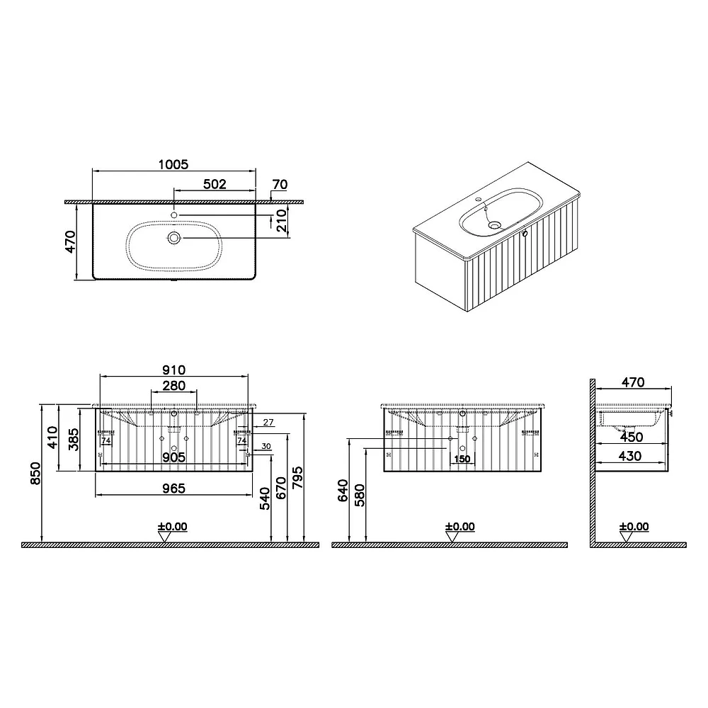 Vitra Root Groove 100 Cm Mat Lacivert Tek Çekmeceli Lavabo Dolabı 2
