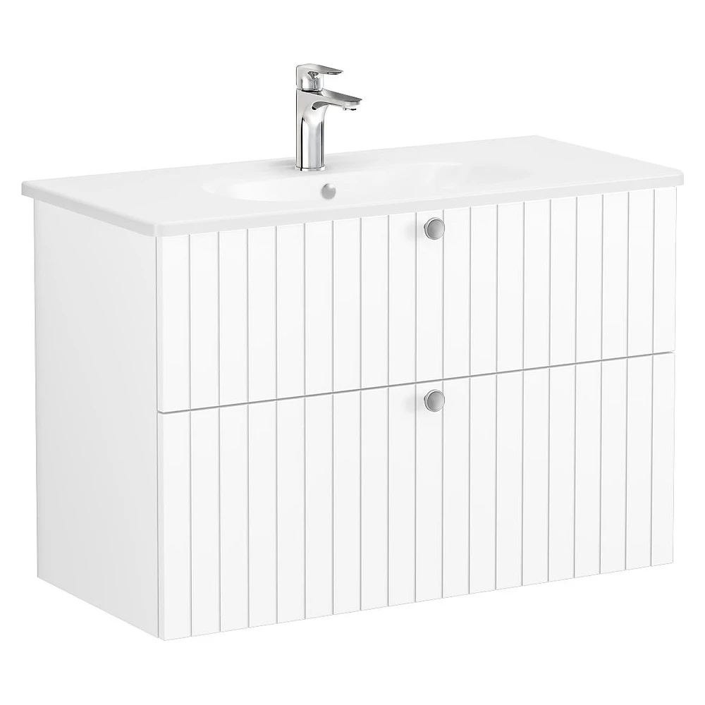 Vitra Root Groove 100 Cm Mat Beyaz İki Çekmeceli Lavabo Dolabı
