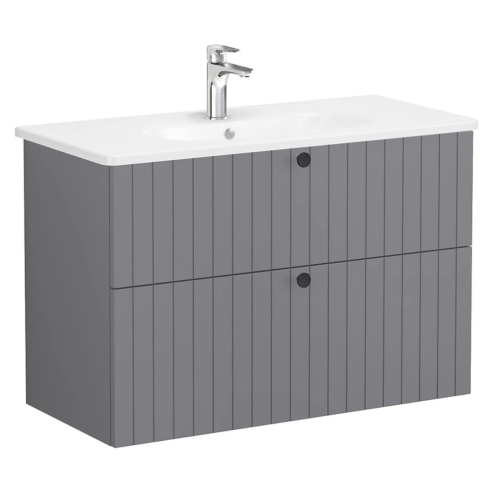 Vitra Root Groove 100 Cm Mat Gri İki Çekmeceli Lavabo Dolabı