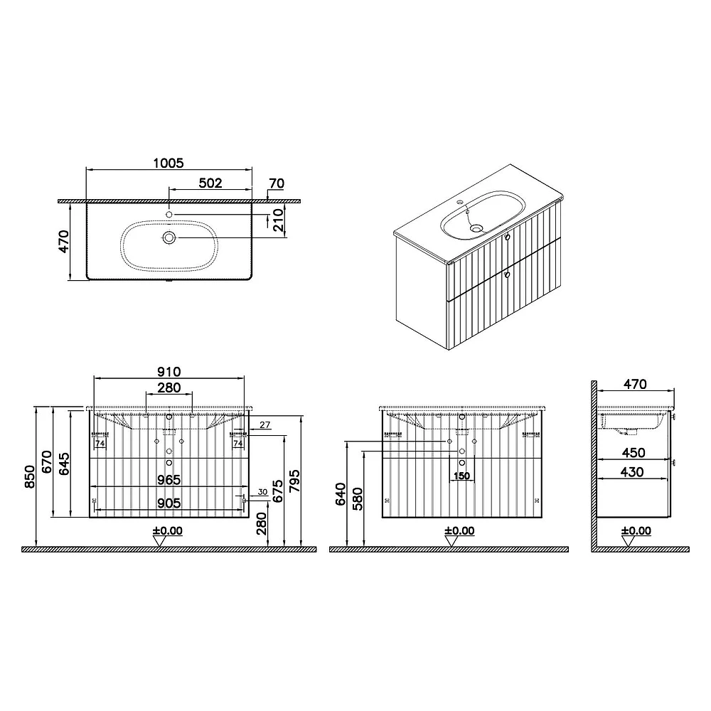 Vitra Root Groove 100 Cm Mat Gri İki Çekmeceli Lavabo Dolabı 2