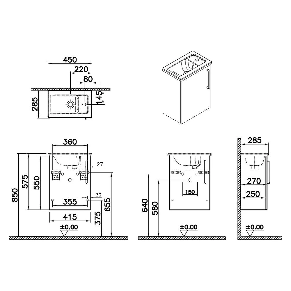 Vitra Root Flat 45 Cm Parlak Beyaz Dar Tek Kapaklı Sol Lavabo Dolabı 2