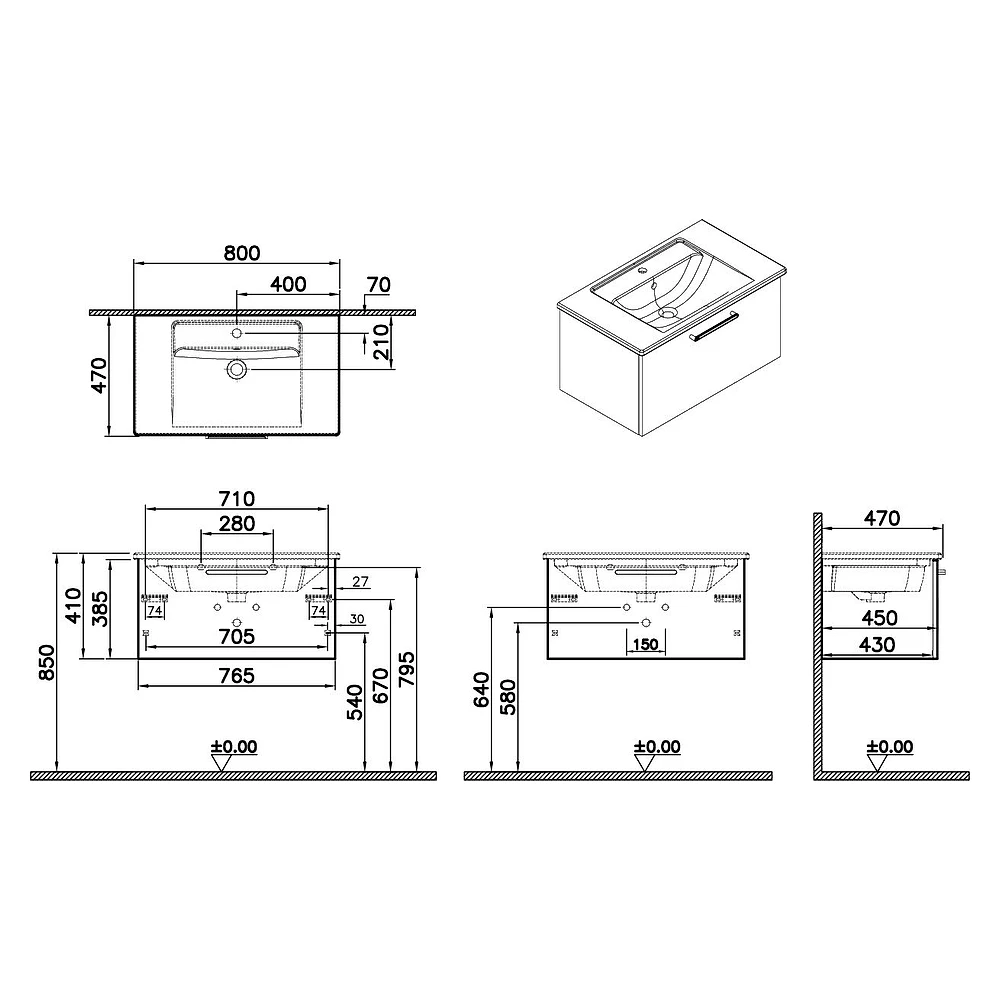 Vitra Root Flat 80 Cm Doğal Meşe Tek Çekmeceli Lavabo Dolabı 2