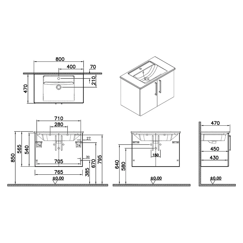 Vitra Root Flat 80 Cm Doğal Meşe İki Kapaklı Lavabo Dolabı 2