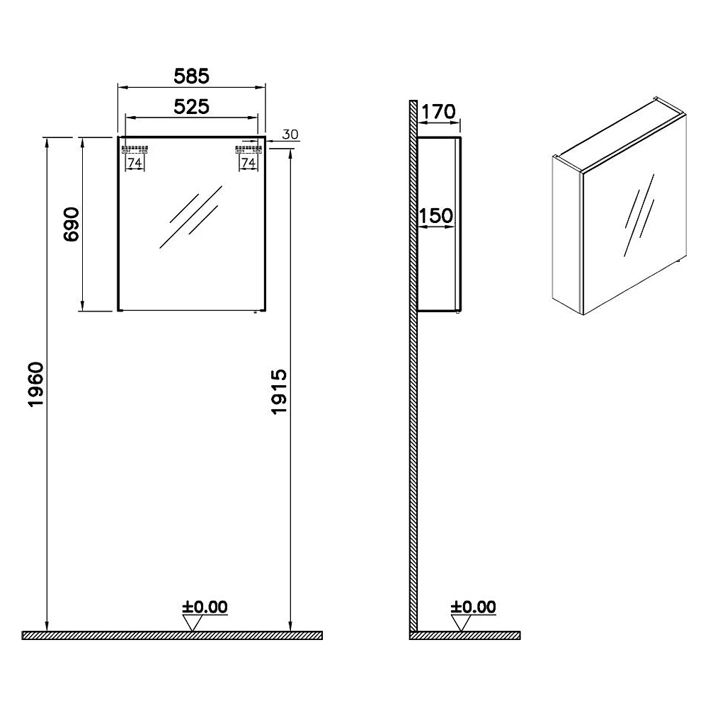 Vitra Mia Asimetrik 60 Cm Altın Meşe Tek Kapaklı Sol Dolaplı Ayna 2