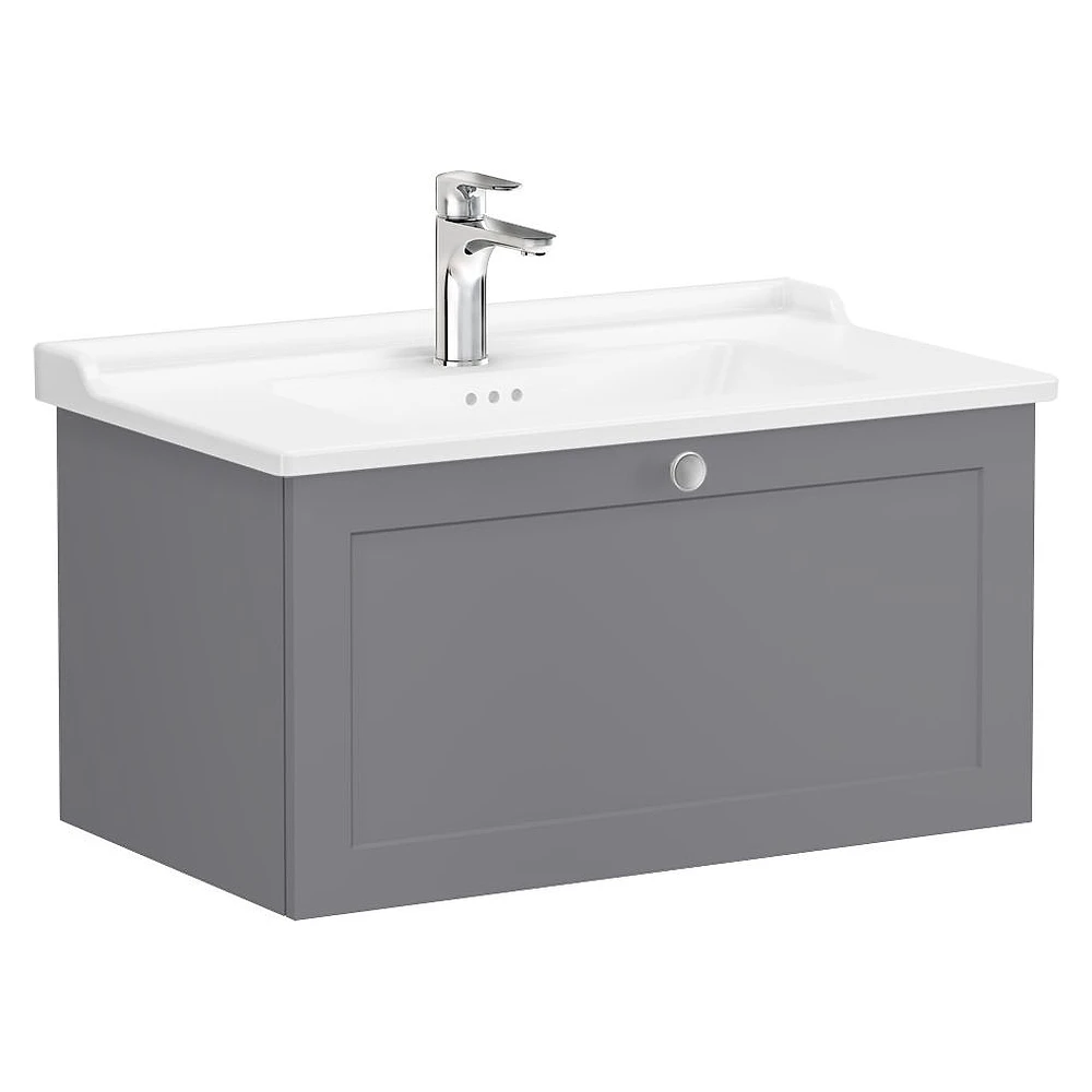 Vitra Root Classic 80 Cm Mat Gri Tek Çekmeceli Lavabo Dolabı
