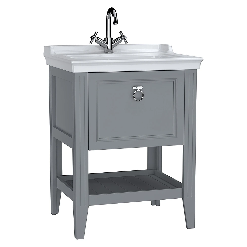 Vitra Valarte 65 Cm Mat Gri Bir Çekmeceli Etajerli Lavabolu Dolap