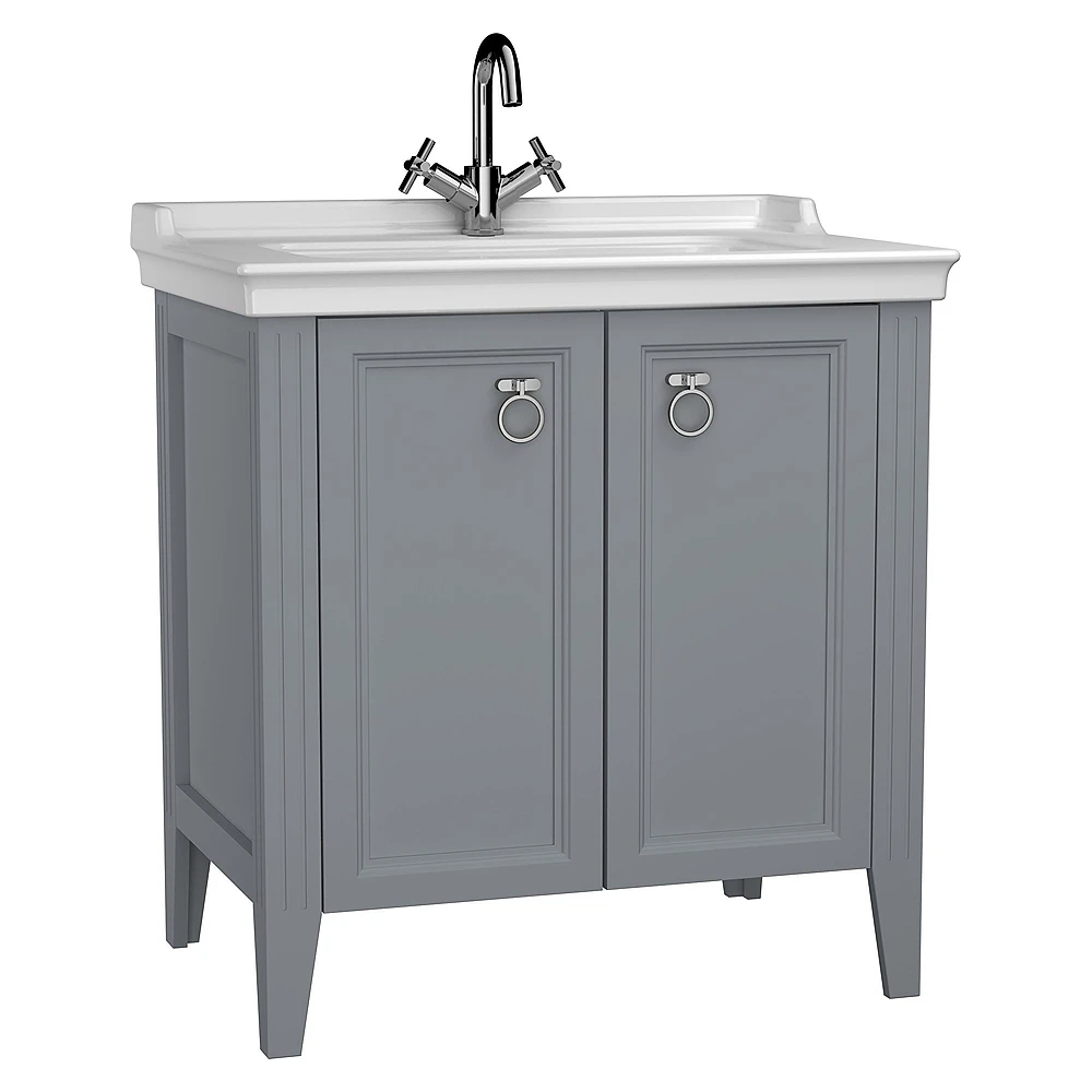 Vitra Valarte 80 Cm Mat Gri İki Kapaklı Etajerli Lavabolu Dolap