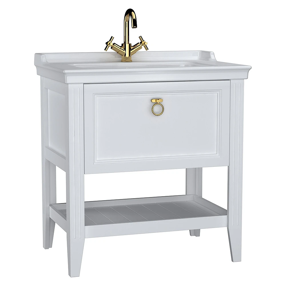 Vitra Valarte 80 Cm Mat Beyaz Bir Çekmeceli Etajerli Lavabolu Dolap