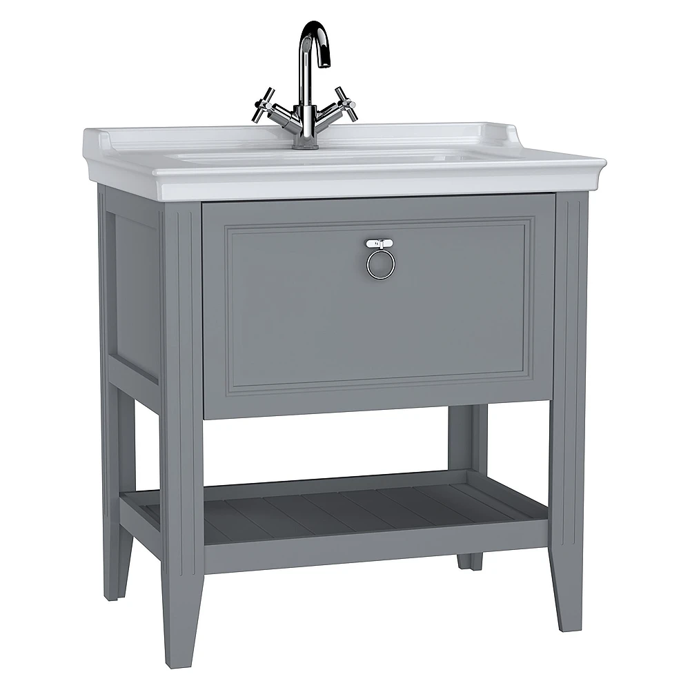 Vitra Valarte 80 Cm Mat Gri Bir Çekmeceli Etajerli Lavabolu Dolap