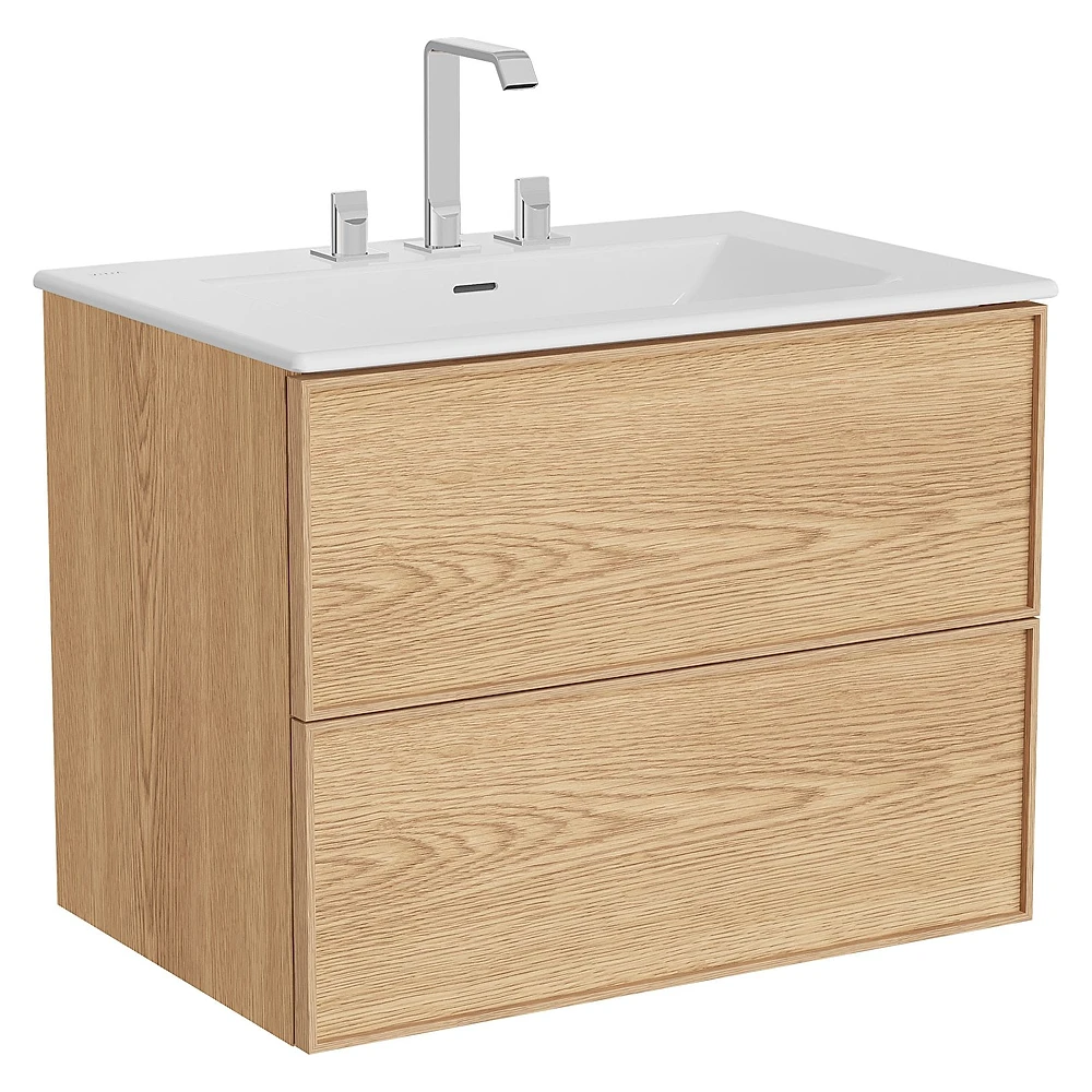 Vitra Metropole Edge 80 Cm Açık Meşe İki Çekmeceli Üç Armatür Delikli Dolap