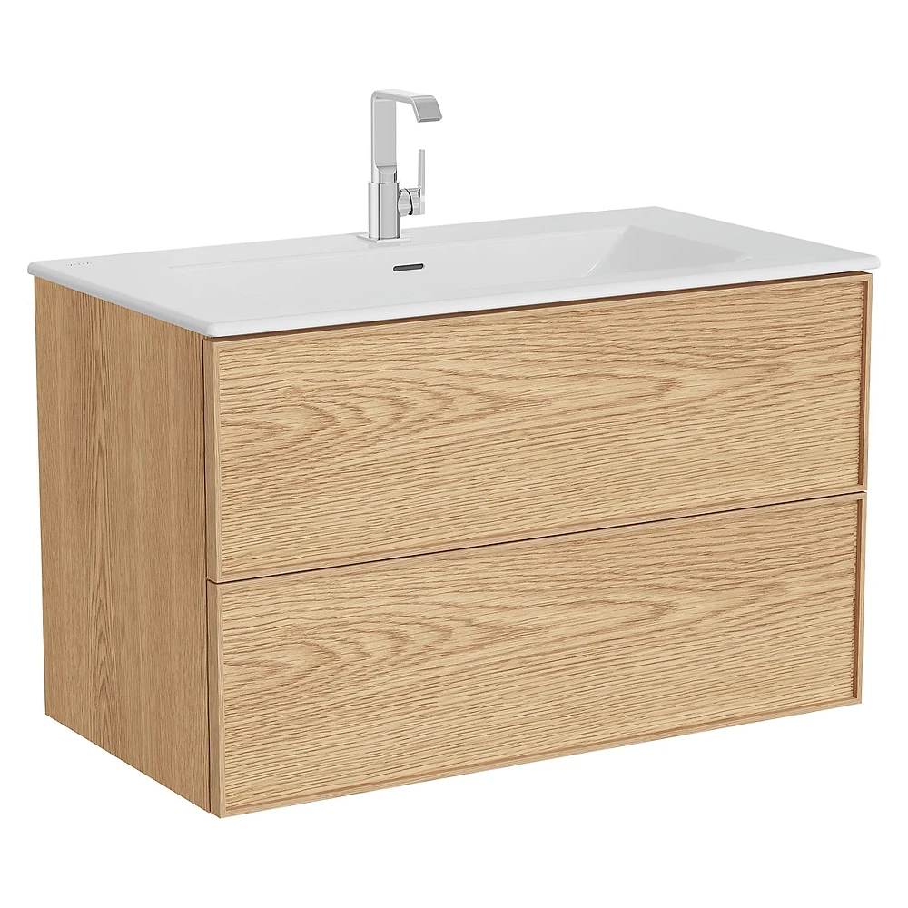 Vitra Metropole Edge 100 Cm Açık Meşe İki Çekmeceli Etajerli Lavabolu Dolap