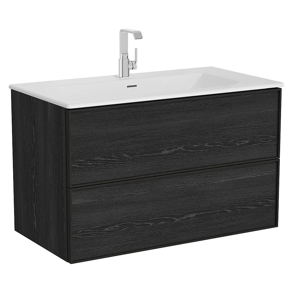 Vitra Metropole Edge 100 Cm Siyah Meşe İki Çekmeceli Etajerli Lavabolu Dolap