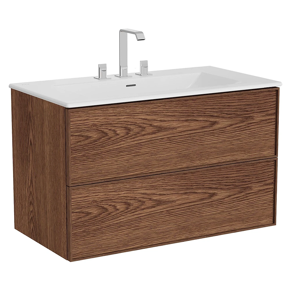 Vitra Metropole Edge 100 Cm Ceviz İki Çekmeceli Üç Armatür Delikli Dolap