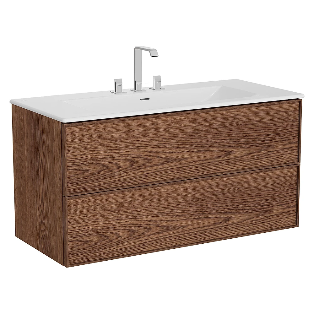 Vitra Metropole Edge 120 Cm Ceviz İki Çekmeceli Üç Armatür Delikli Dolap