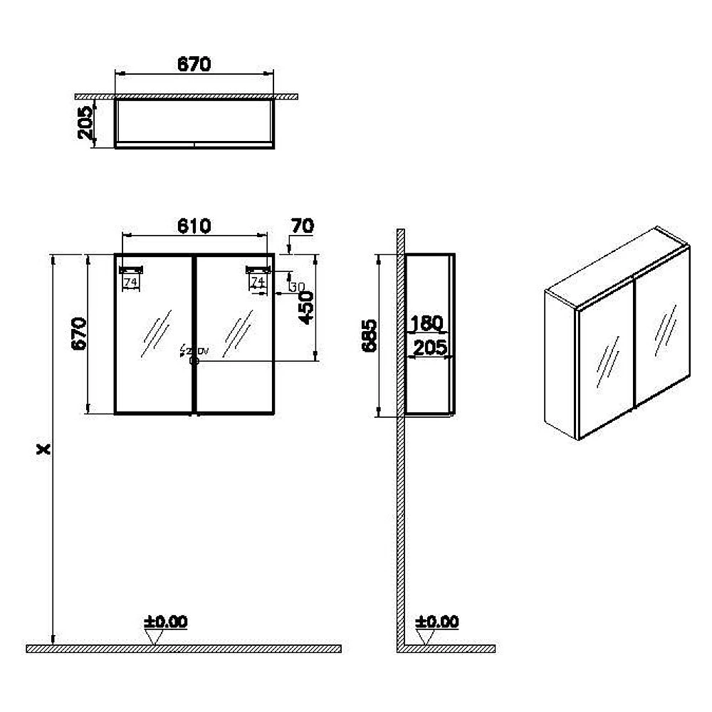 Vitra Metropole Edge 67 Cm Siyah Meşe Cam Kapaklı Üst Ünite 2