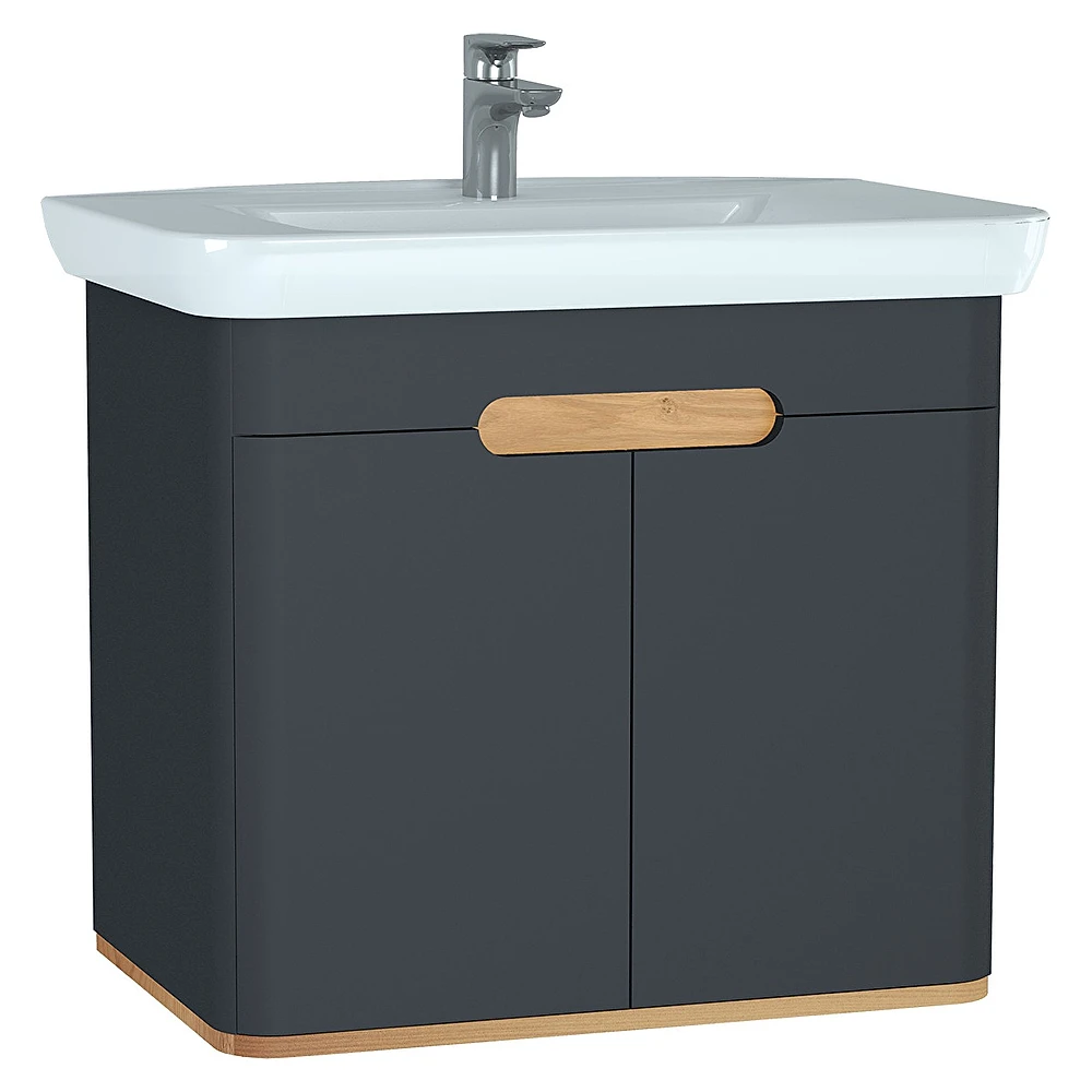 Vitra Sento 80 Cm Mat Antrasit İki Kapaklı Aydınlatmalı Lavabo Dolabı