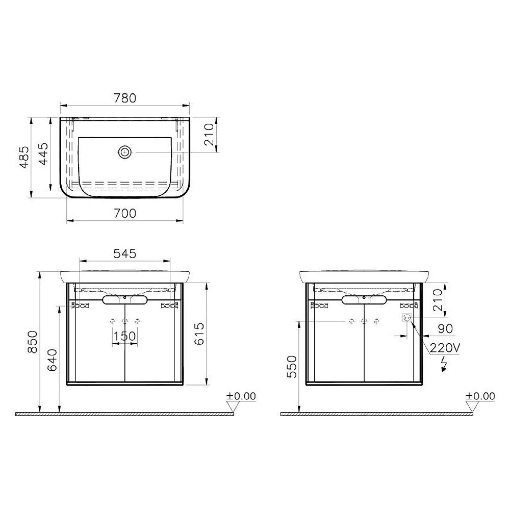 Vitra Sento 80 Cm Mat Antrasit İki Kapaklı Aydınlatmalı Lavabo Dolabı 2