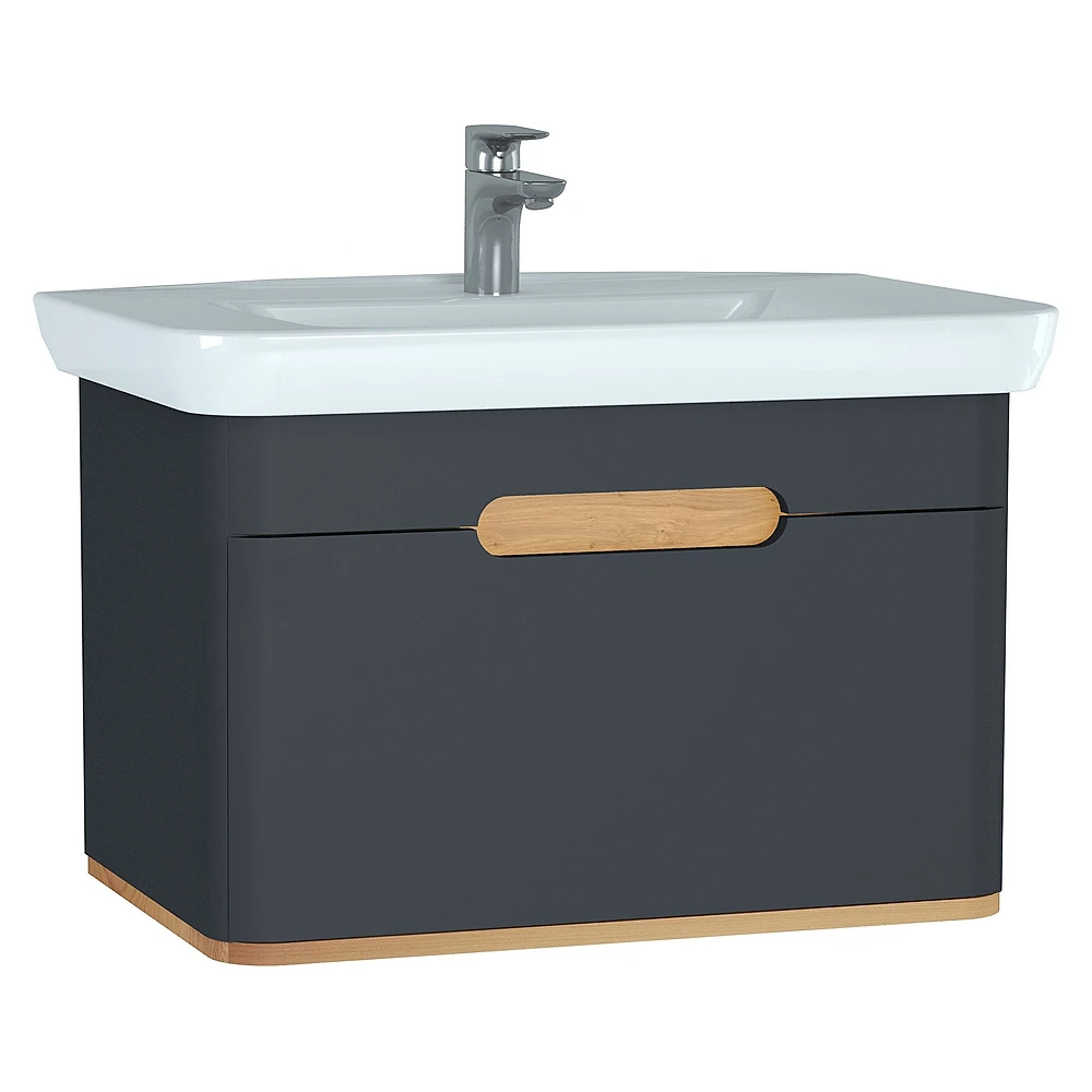 Vitra Sento 80 Cm Mat Antrasit Bir Çekmeceli Aydınlatmalı Lavabo Dolabı