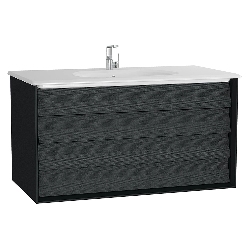 Vitra Frame 100 Cm Mat Soft Siyah Hareli Siyah Meşe İki Çekmeceli Lavabo Dolabı