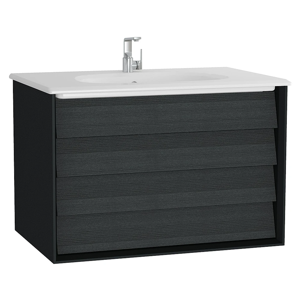 Vitra Frame 80 Cm Mat Soft Siyah Hareli Siyah Meşe İki Çekmeceli Lavabo Dolabı