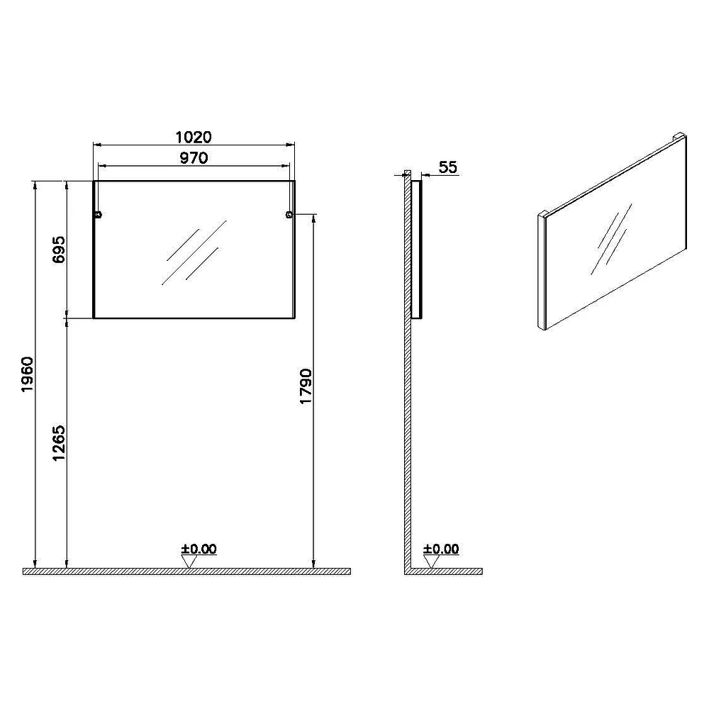 Vitra Base 100 Cm Fırçalanmış Krom Dikdörtgen Düz Ayna 2
