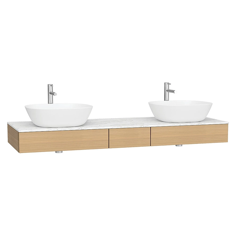 Vitra Origin 150 Cm Açık Meşe Üç Çekmeceli Çift Lavabolu Tezgah Ünitesi