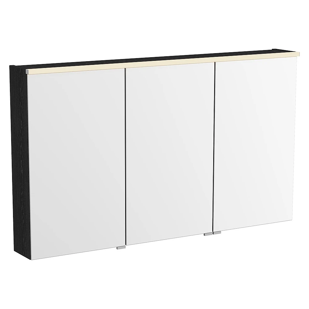 Vitra Metropole Edge 120 Cm Siyah Meşe Üç Kapaklı Aydınlatmalı Dolaplı Ayna