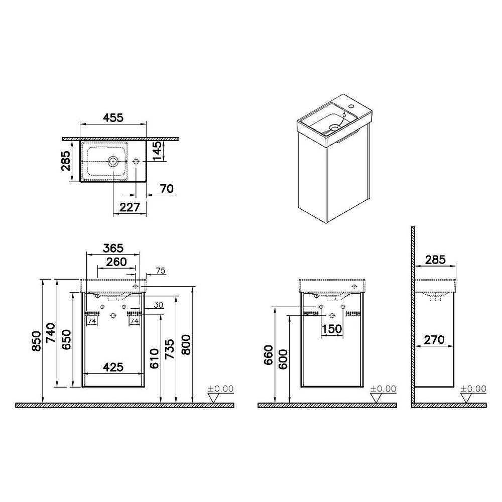 Vitra Integra Square 45 Cm Mat Beyaz Dar Tek Kapaklı Sağ Lavabo Dolabı 2