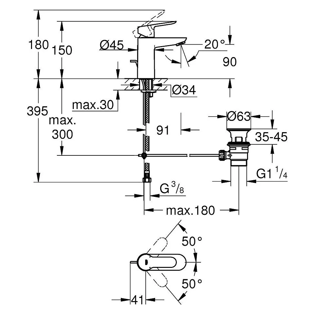 Grohe BauEdge Krom S Lavabo Bataryası 2