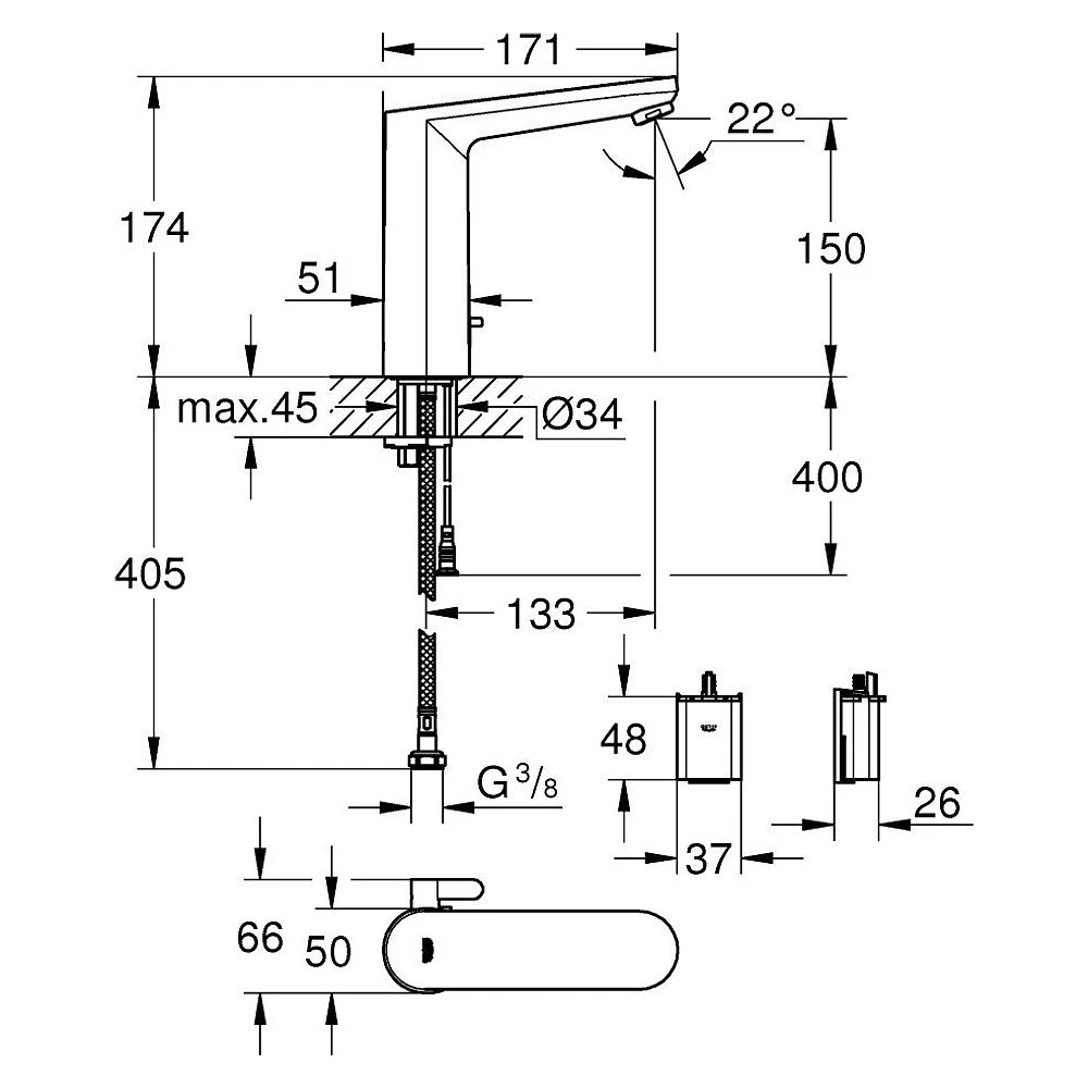 Grohe Eurosmart Cosmopolitan E Krom Fotoselli L Lavabo Bataryası 2