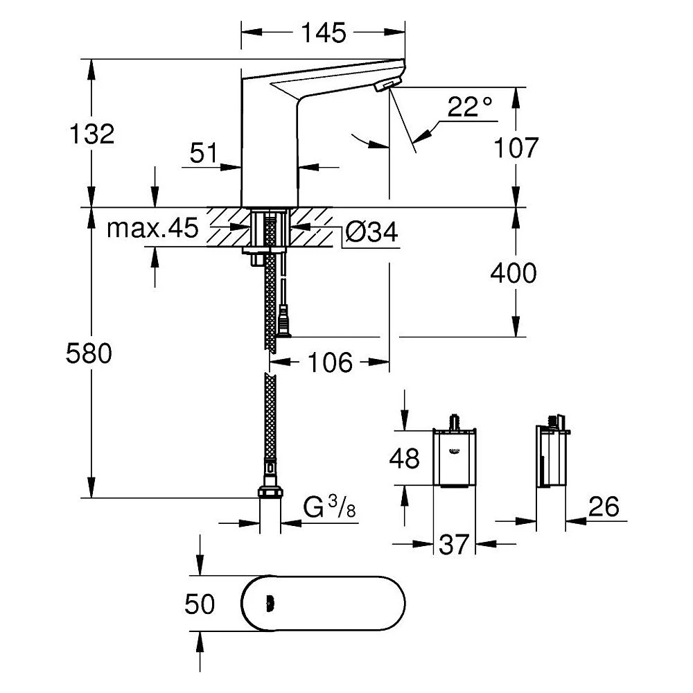 Grohe Eurosmart Cosmopolitan E Krom Fotoselli Lavabo Bataryası 2
